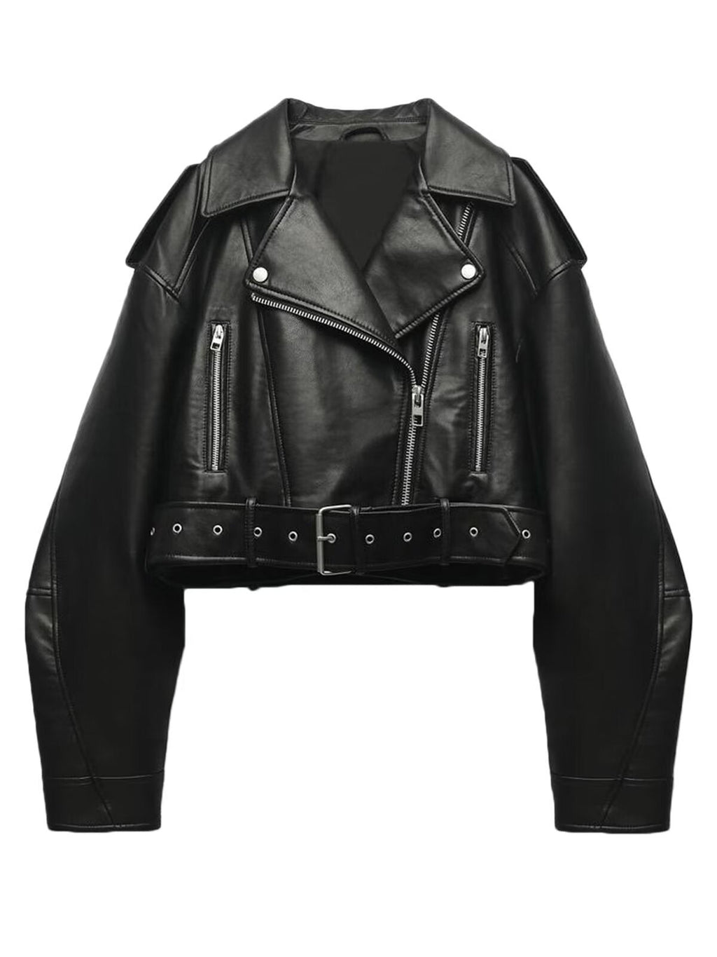 Womens Retro Short-belted Biker Jacket