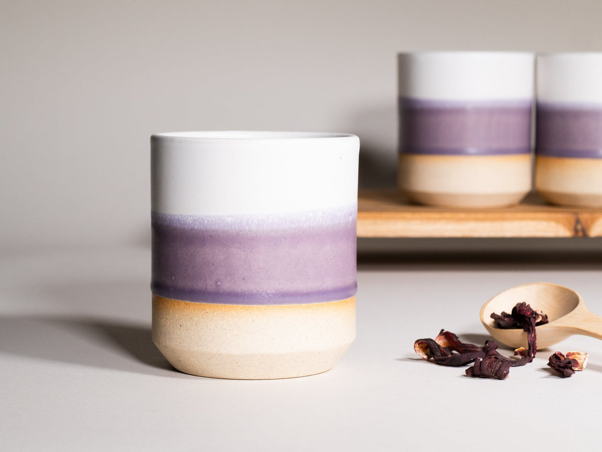 Smoothie Cup Purple White 14 oz Stoneware