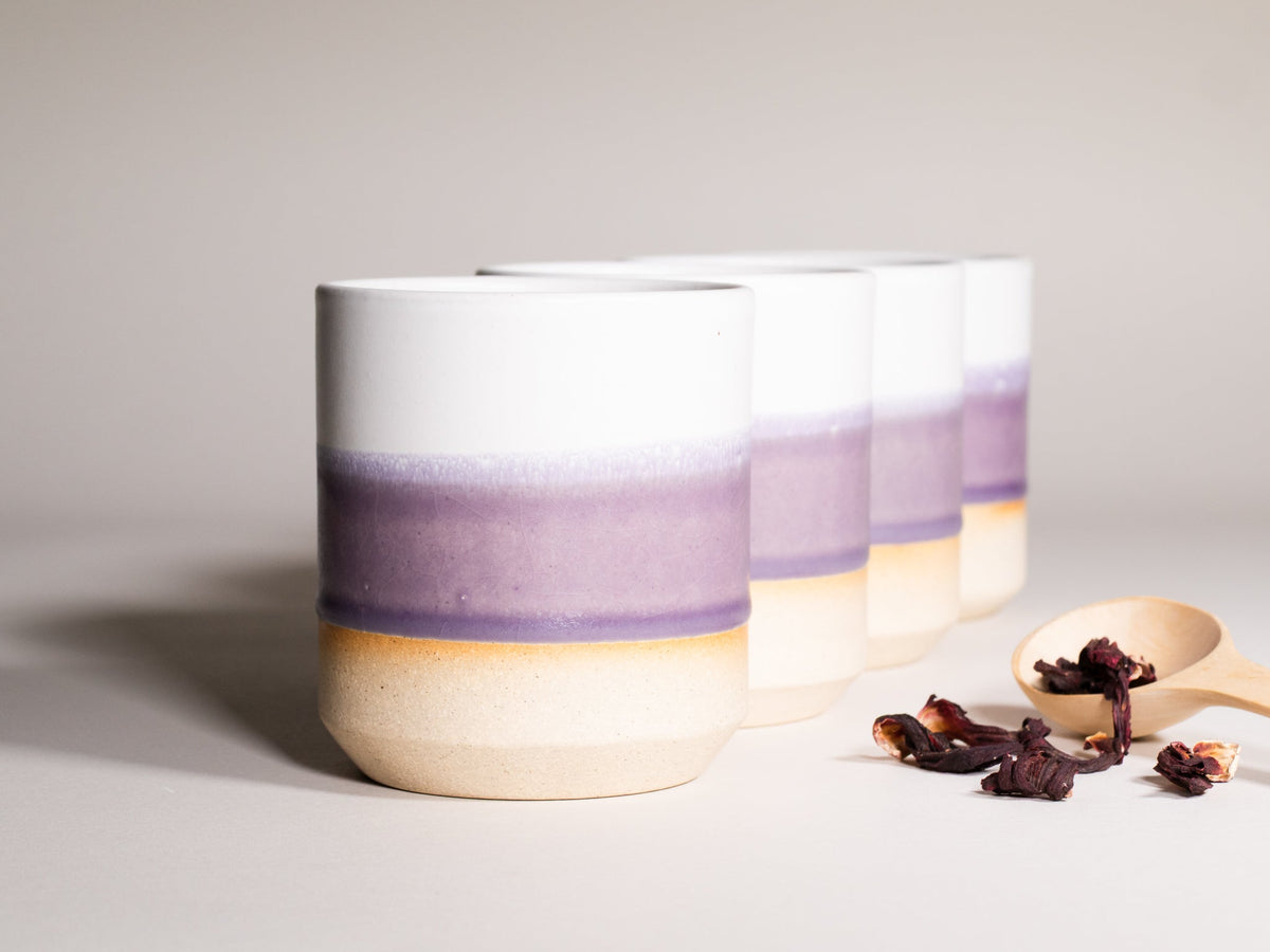 Smoothie Cup Purple White 14 oz Stoneware