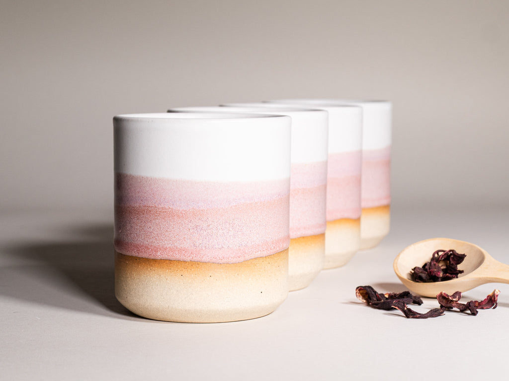 Smoothie Cup Pink White 14 oz Stoneware
