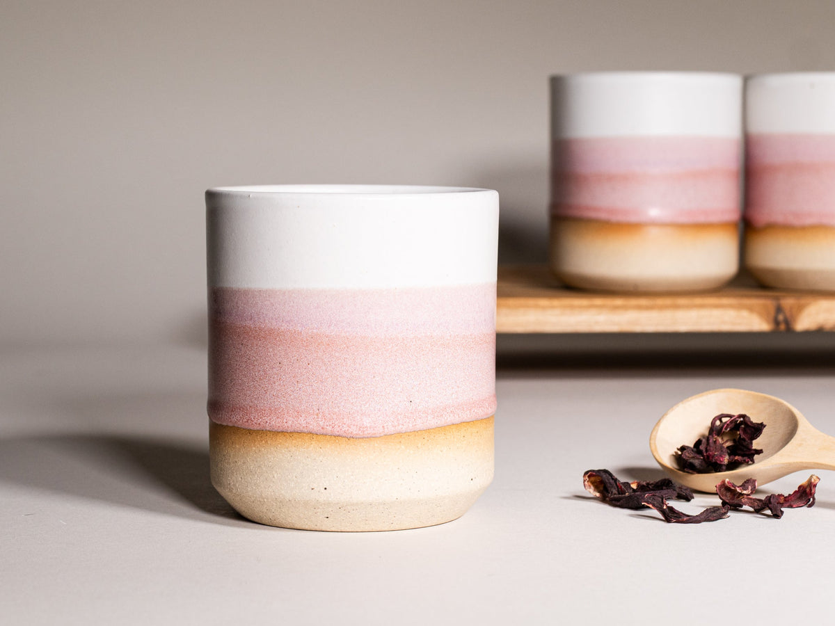 Smoothie Cup Pink White 14 oz Stoneware