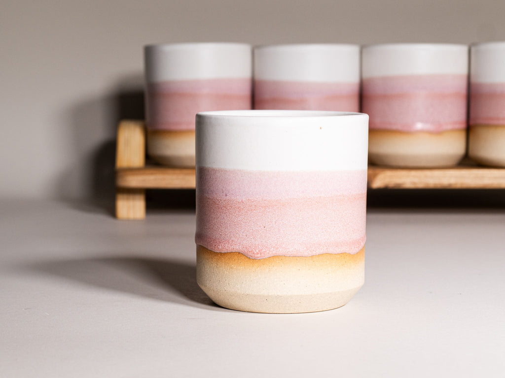 Smoothie Cup Pink White 14 oz Stoneware
