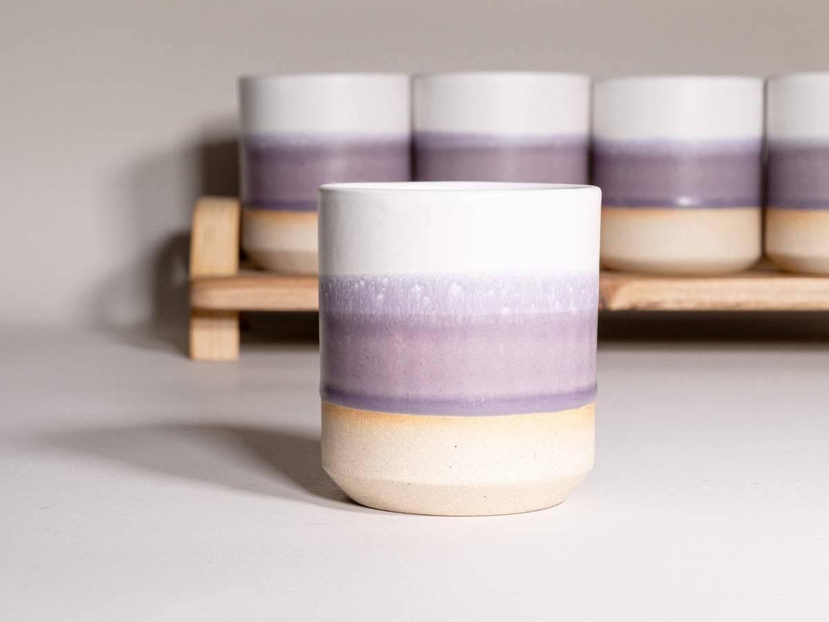 Smoothie Cup Purple White 14 oz Stoneware