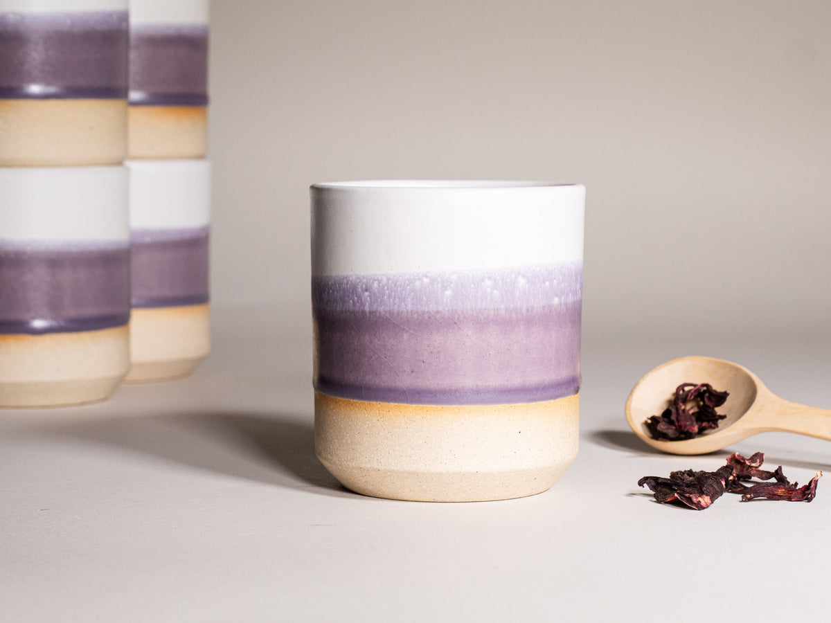 Smoothie Cup Purple White 14 oz Stoneware