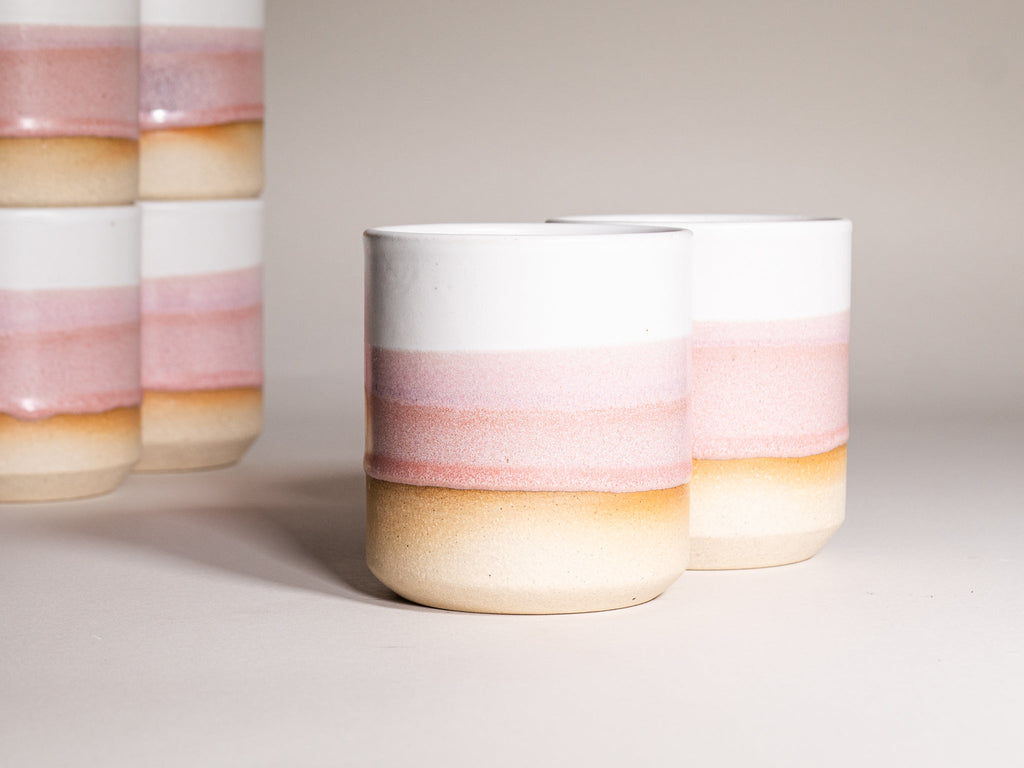 Smoothie Cup Pink White 14 oz Stoneware