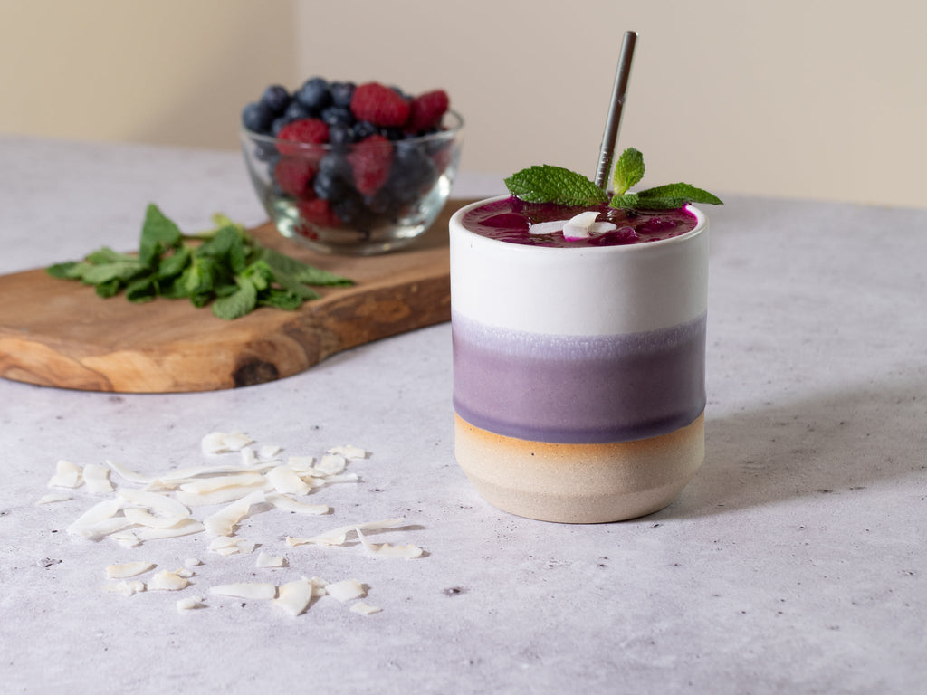 Smoothie Cup Purple White 14 oz Stoneware
