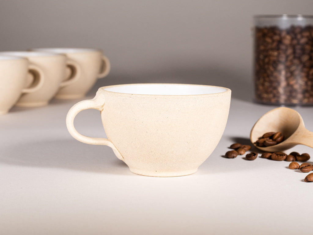 Latte/Cappuccino Cup with Handle: Sandy White, 200 ml, Stoneware