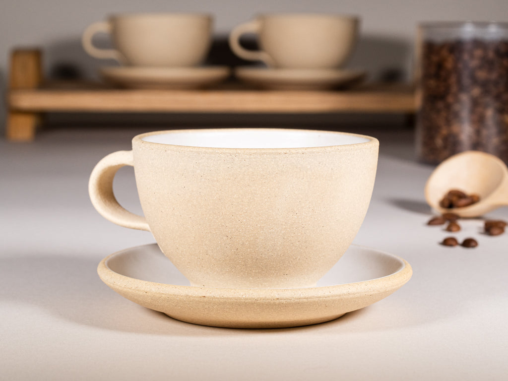 Latte/Cappuccino Cup with Handle: Sandy White, 200 ml, Stoneware