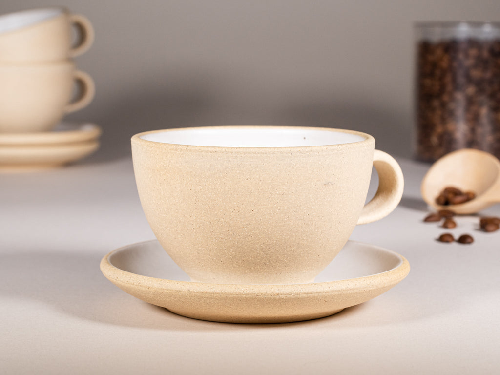 Latte/Cappuccino Cup with Handle: Sandy White, 200 ml, Stoneware