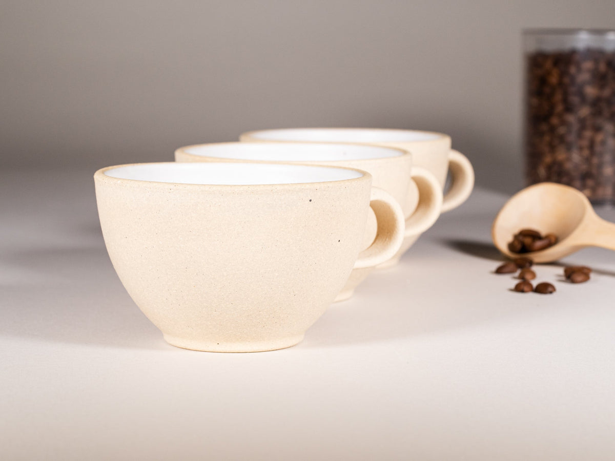 Latte/Cappuccino Cup with Handle: Sandy White, 200 ml, Stoneware