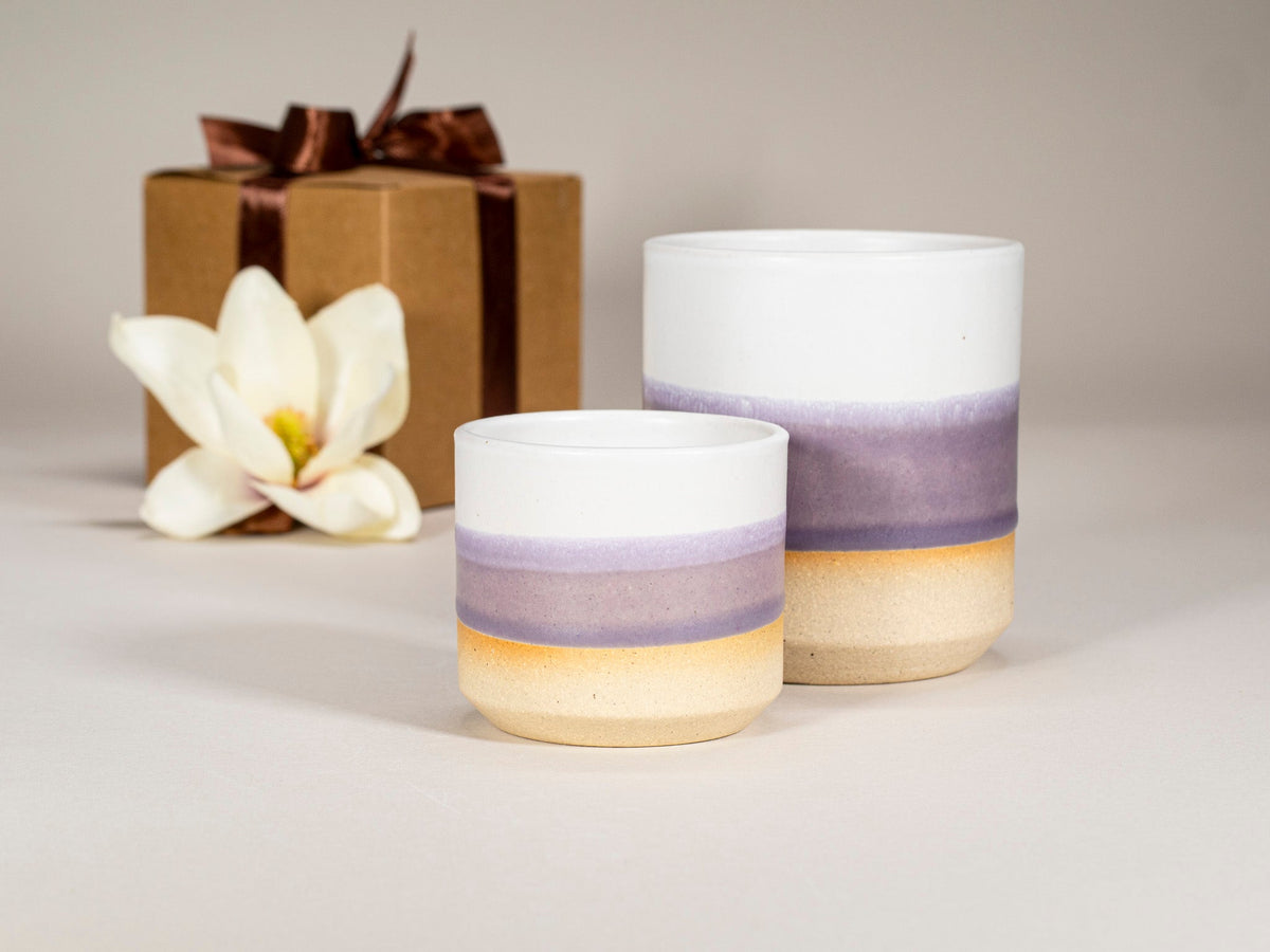 Gift Set: 14 oz cup and 5.5 oz cup in Purple White Stoneware