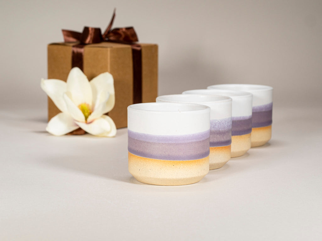 Gift Set: 14 oz cup and 5.5 oz cup in Purple White Stoneware
