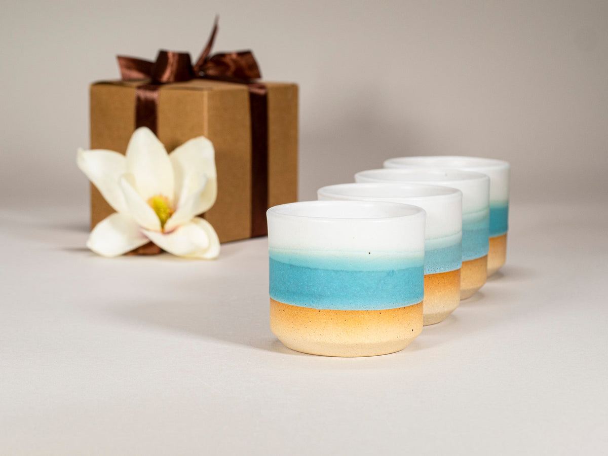 Gift Set: 14 oz cup and 5.5 oz cup in Turquoise White Stoneware