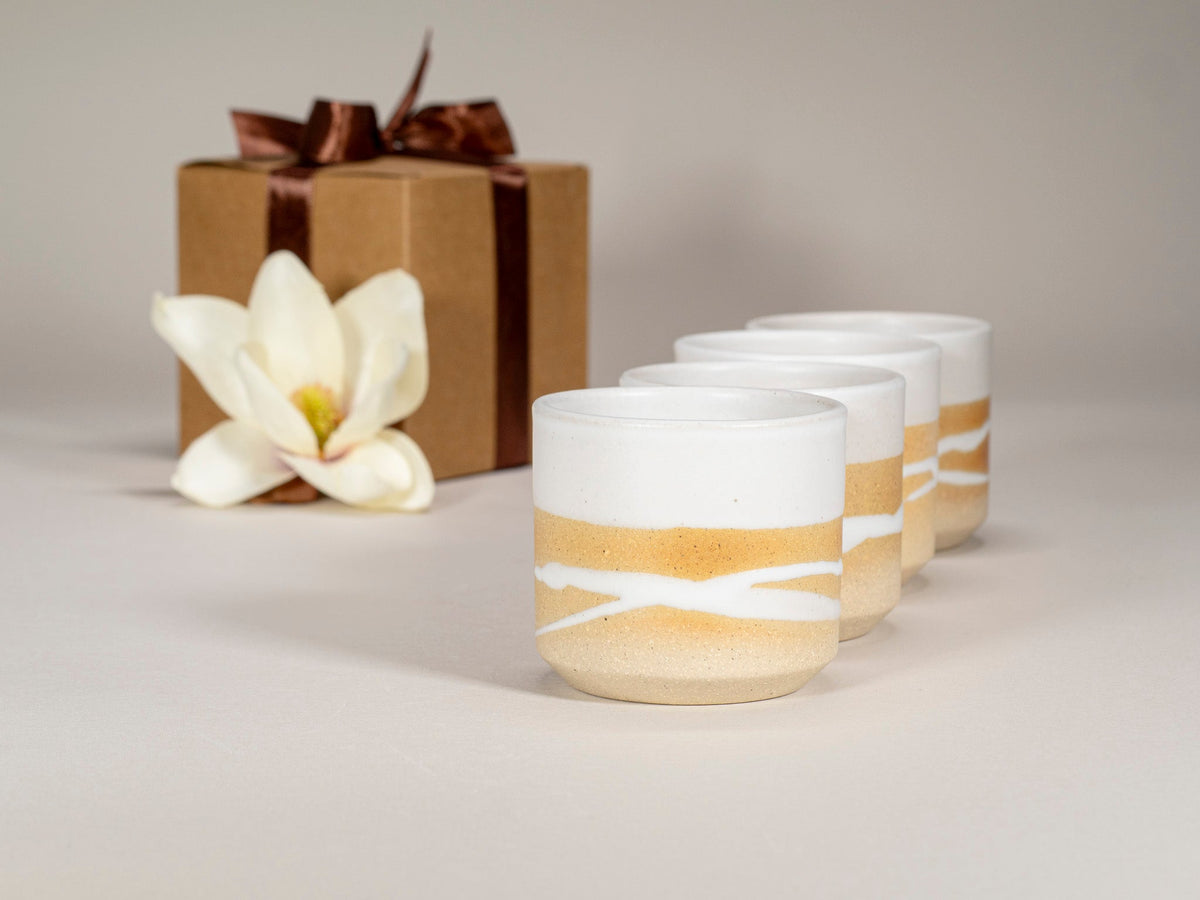 Gift Set: 14 oz cup and 5.5 oz cup in Sandy White with Trailing Stoneware