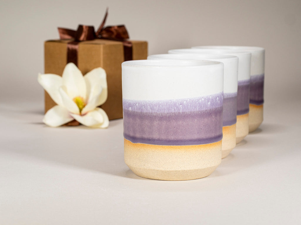 Gift Set: 14 oz cup and 5.5 oz cup in Purple White Stoneware