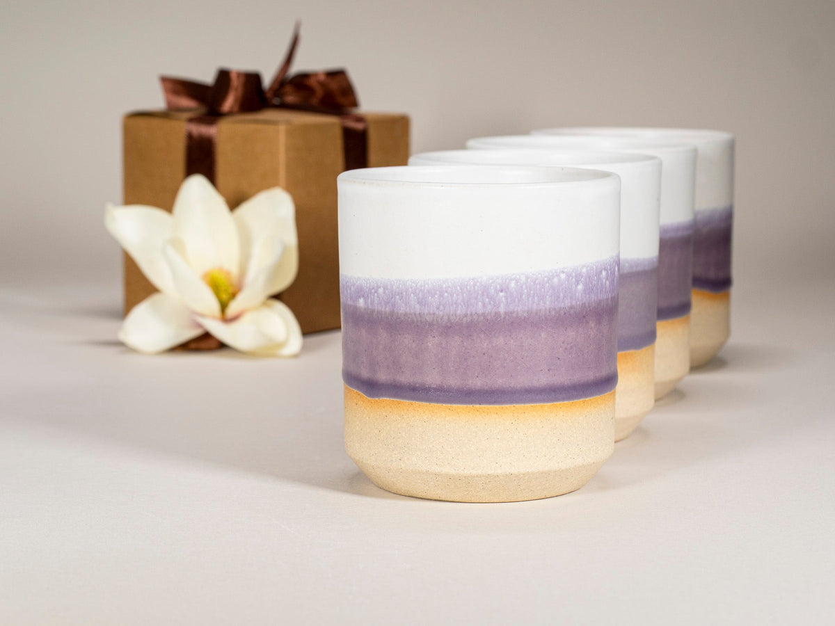 Gift Set: 14 oz cup and 5.5 oz cup in Purple White Stoneware