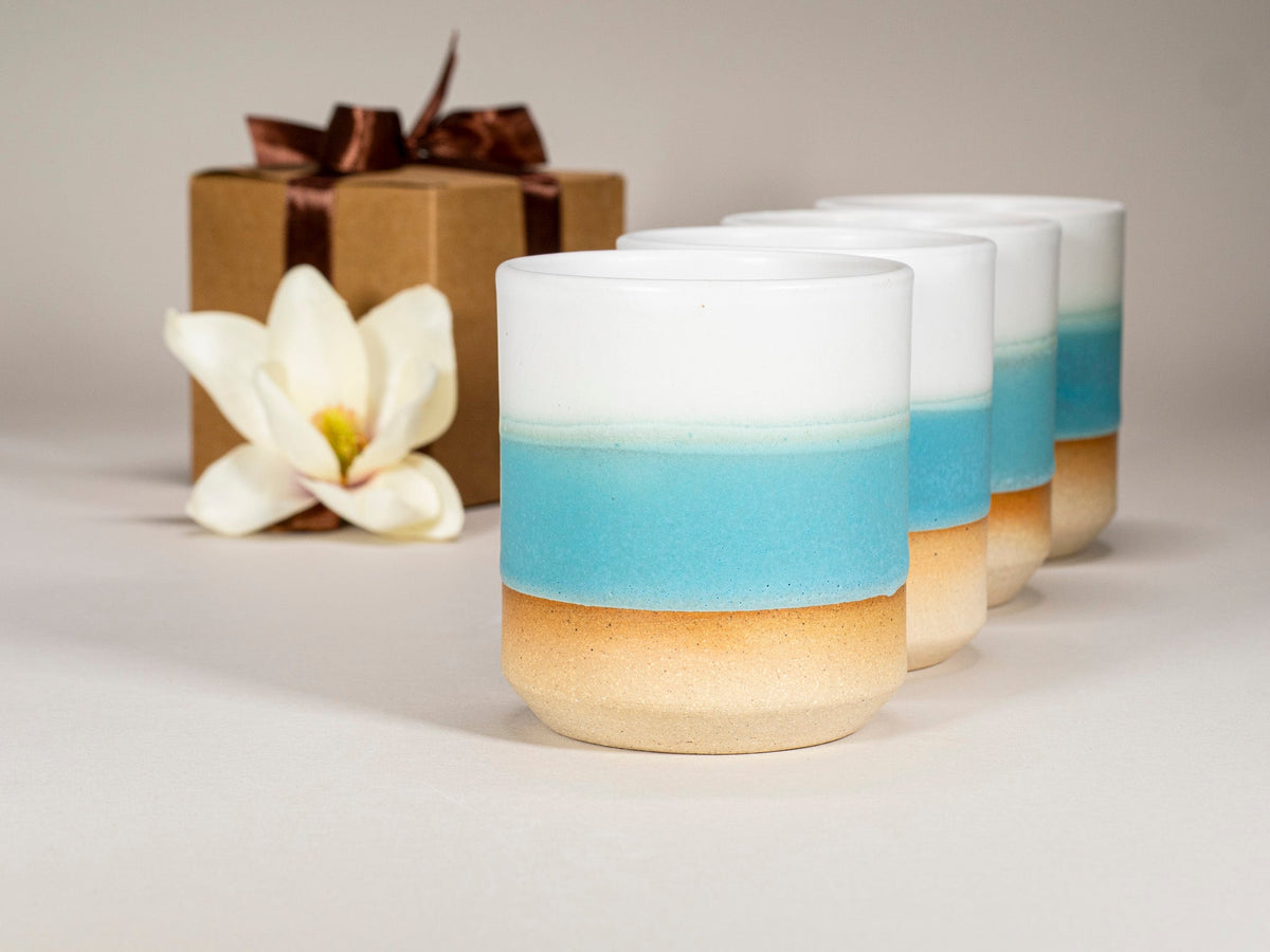 Gift Set: 14 oz cup and 5.5 oz cup in Turquoise White Stoneware