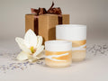 Gift Set: 14 oz cup and 5.5 oz cup in Sandy White with Trailing Stoneware