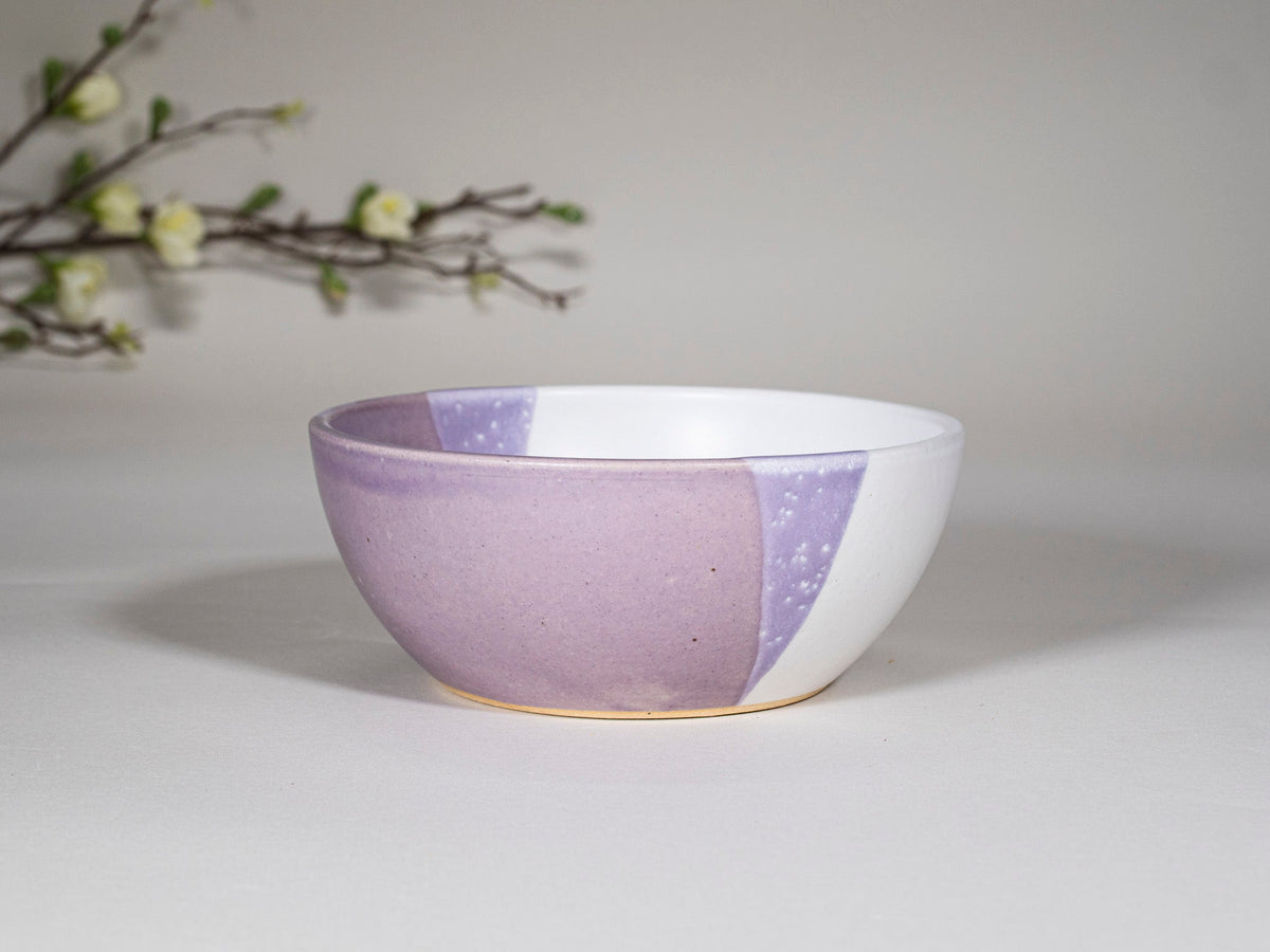 Breakfast Salad Soup Bowl Purple White Stoneware Handmade