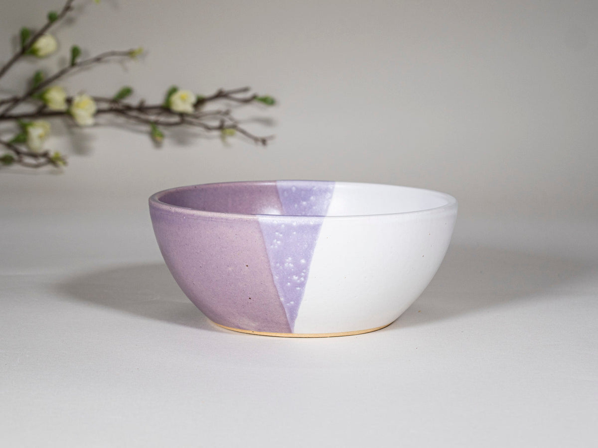 Breakfast Salad Soup Bowl Purple White Stoneware Handmade
