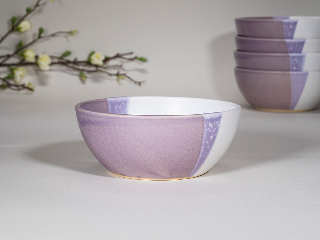 Breakfast Salad Soup Bowl Purple White Stoneware Handmade