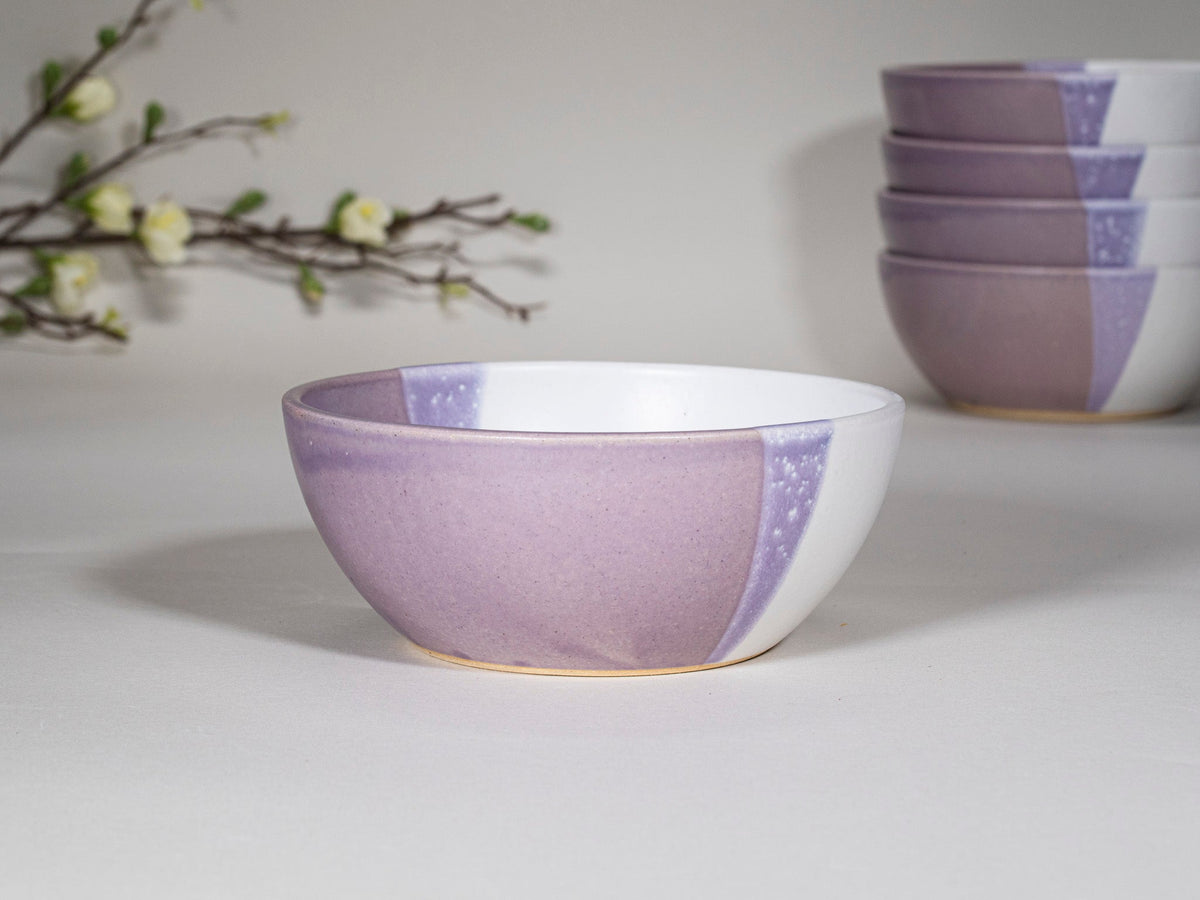 Breakfast Salad Soup Bowl Purple White Stoneware Handmade