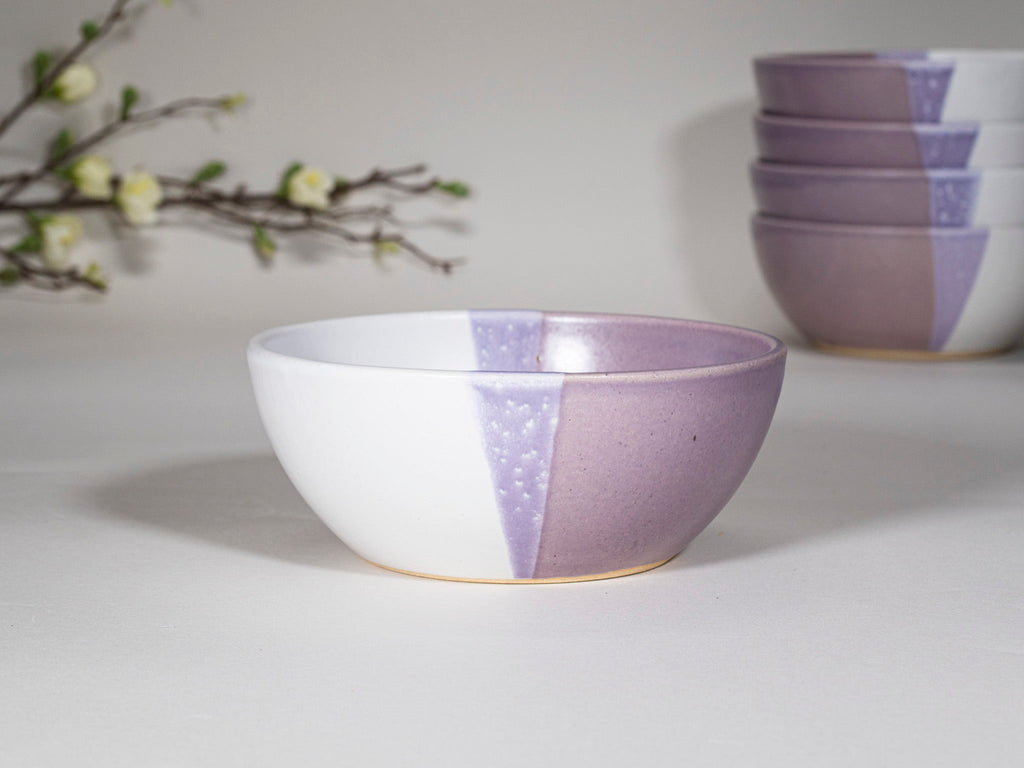 Breakfast Salad Soup Bowl Purple White Stoneware Handmade