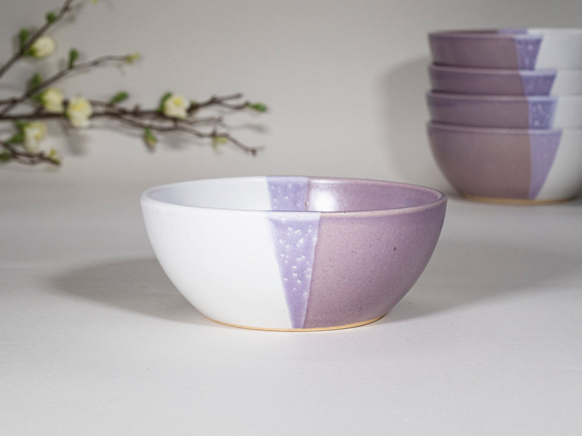 Breakfast Salad Soup Bowl Purple White Stoneware Handmade