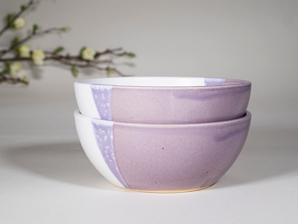Breakfast Salad Soup Bowl Purple White Stoneware Handmade