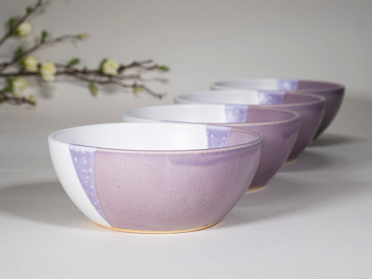 Breakfast Salad Soup Bowl Purple White Stoneware Handmade