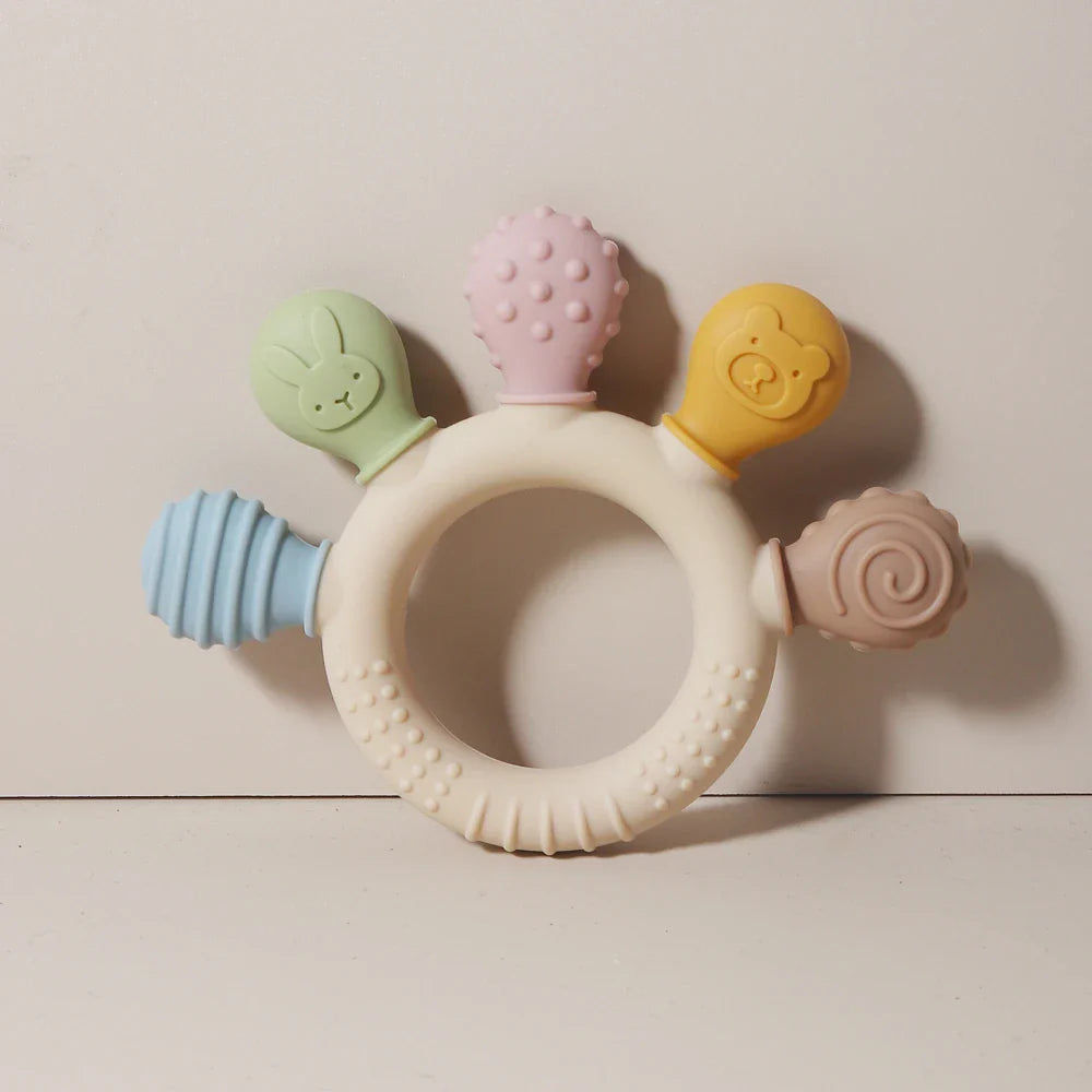 Silicone Baby Ring Teether – Multicolor Sensory Gum Relief Toy