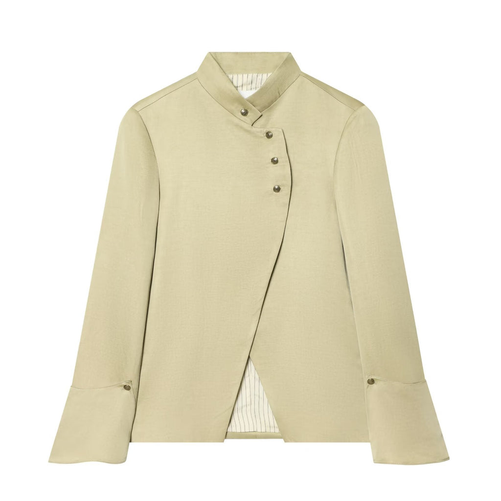 Fashionable And Versatile Tailored Blazer With A Mock Turtleneck And Layered Detailing